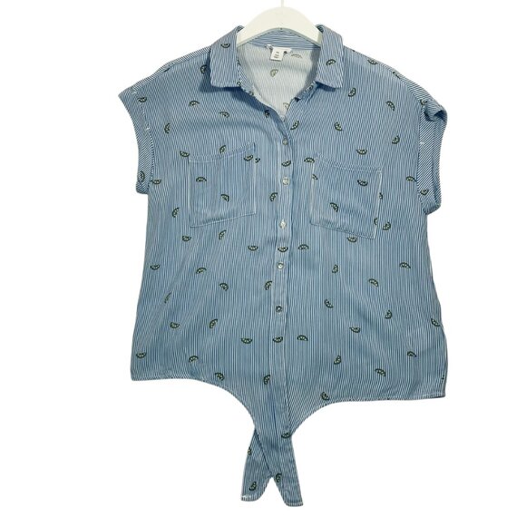button-down  short sleeve shirt  blouse  with lemon print size small  by Tribal - Picture 3 of 16
